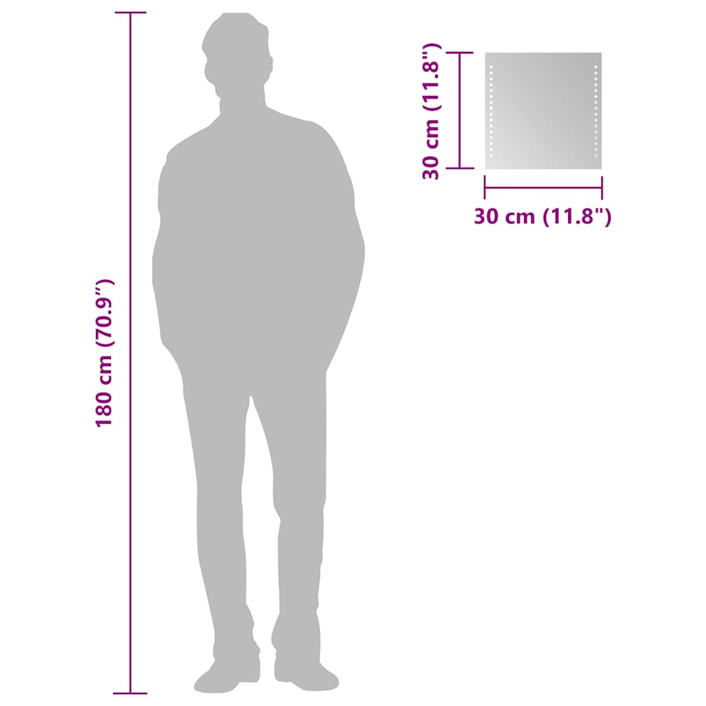 badeværelsesspejl med LED-lys 30x30 cm