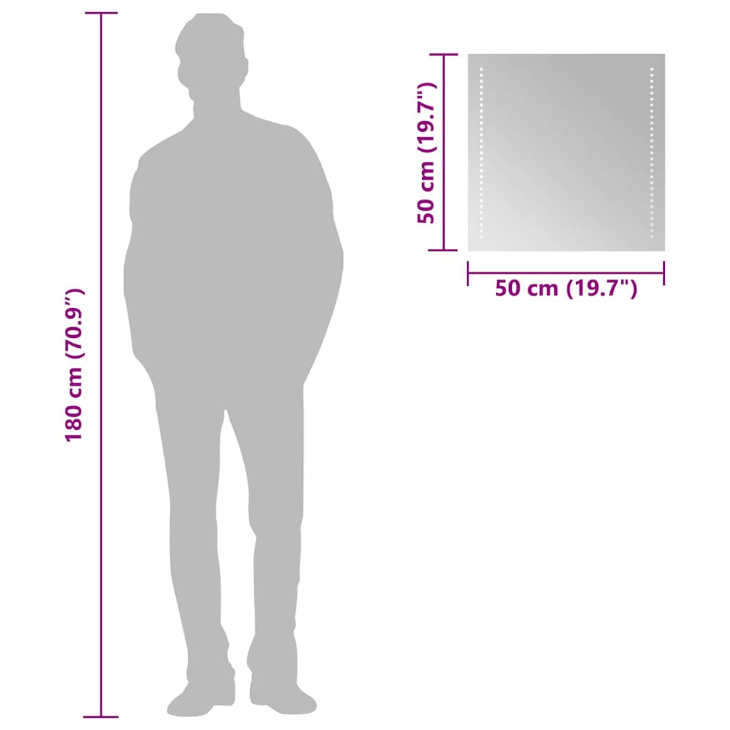 badeværelsesspejl med LED-lys 50x50 cm