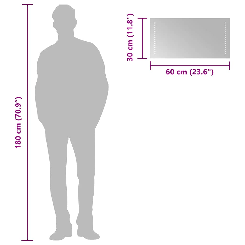 badeværelsesspejl med LED-lys 60x30 cm