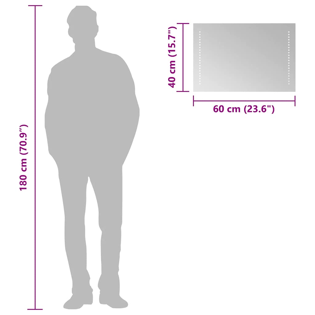 badeværelsesspejl med LED-lys 60x40 cm