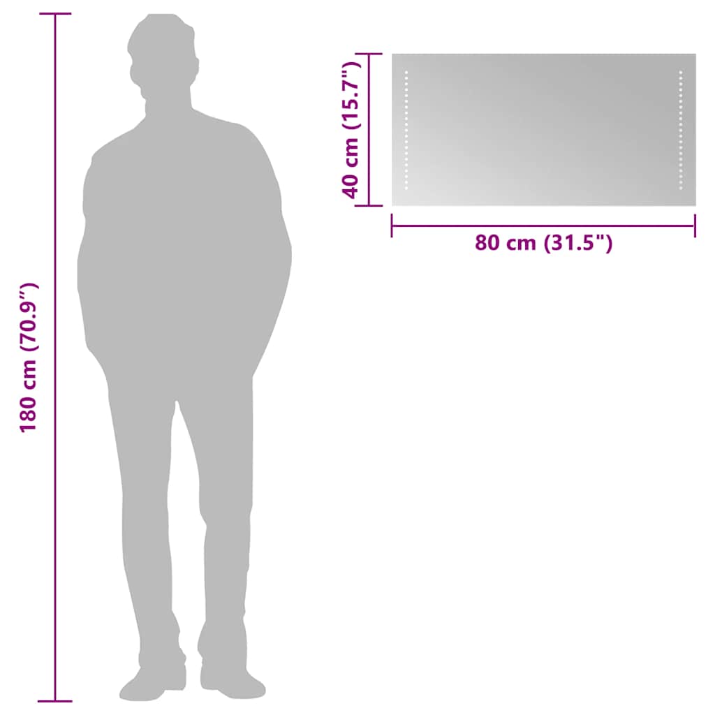 badeværelsesspejl med LED-lys 80x40 cm