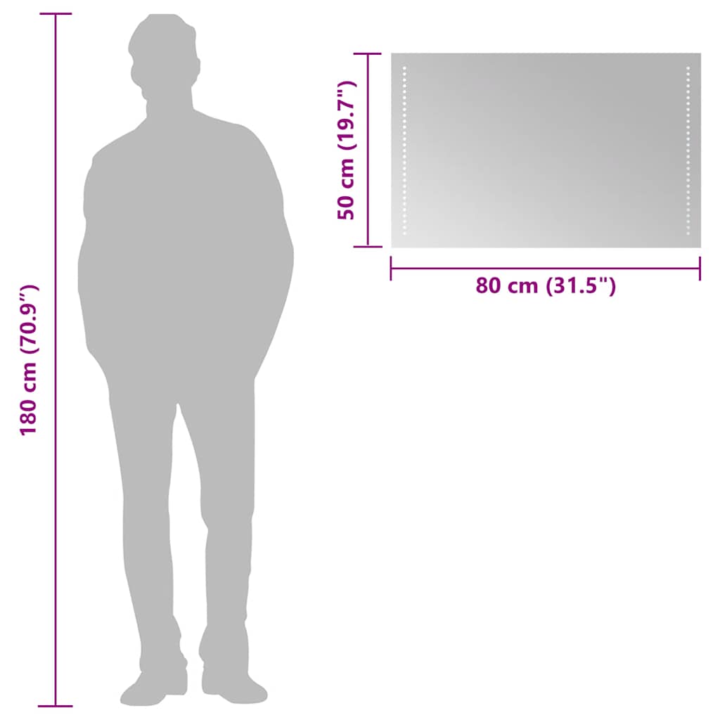 badeværelsesspejl med LED-lys 80x50 cm