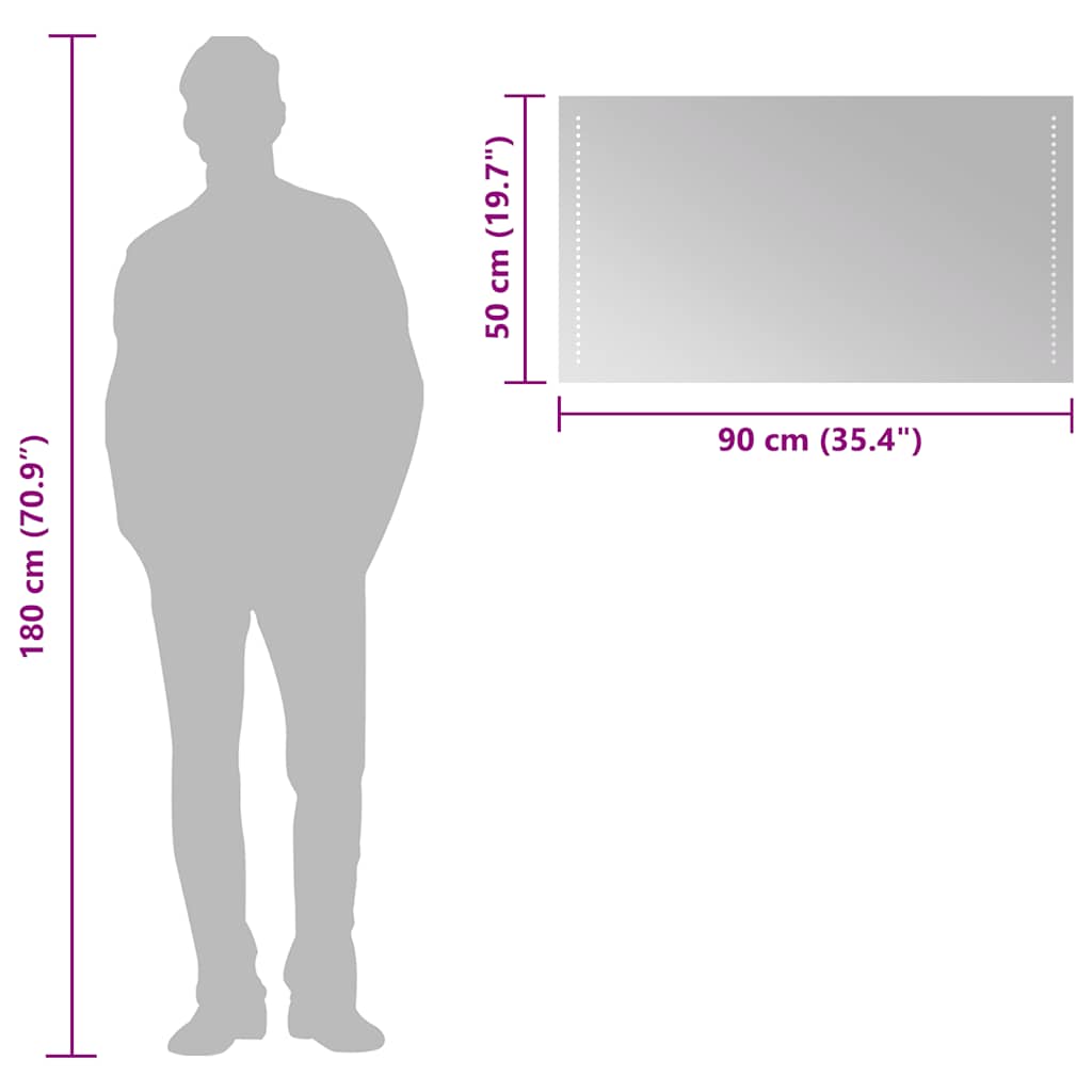 badeværelsesspejl med LED-lys 80x50 cm