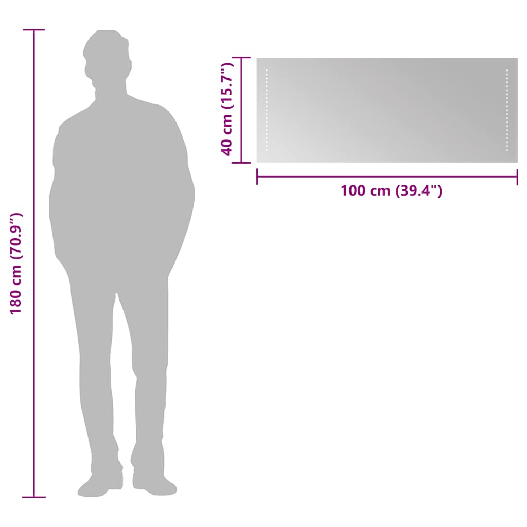 badeværelsesspejl med LED-lys 100x40 cm