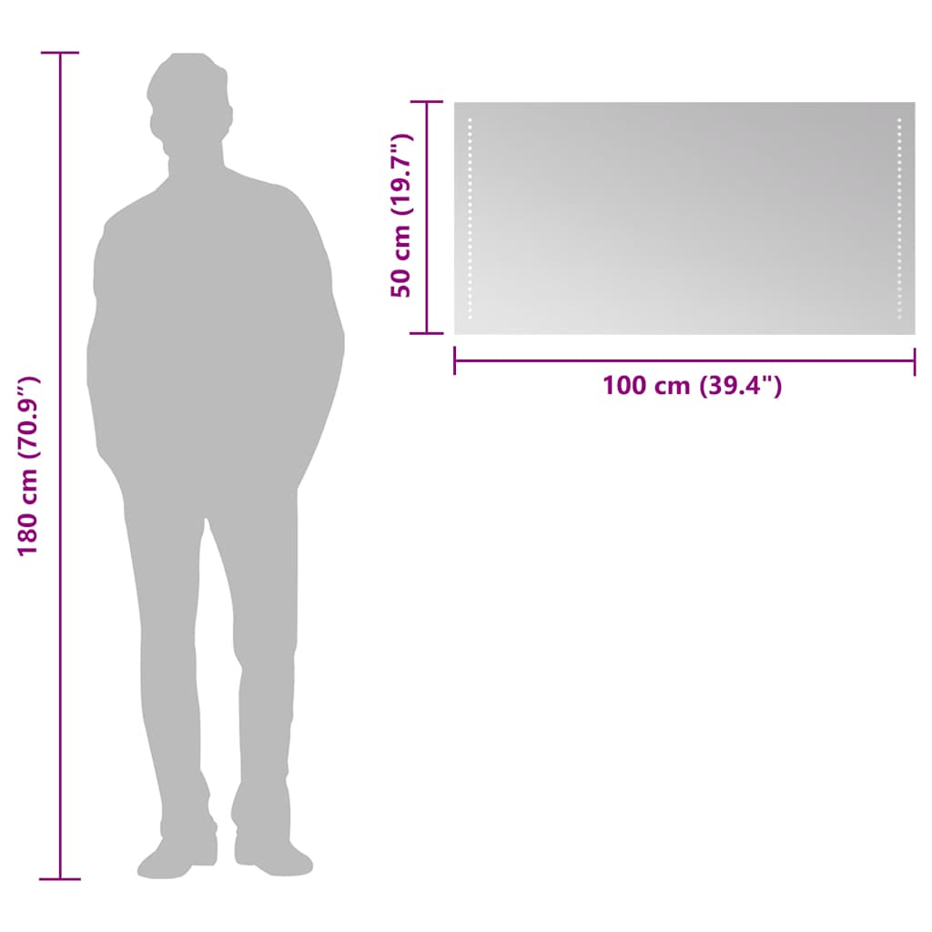 badeværelsesspejl med LED-lys 100x50 cm