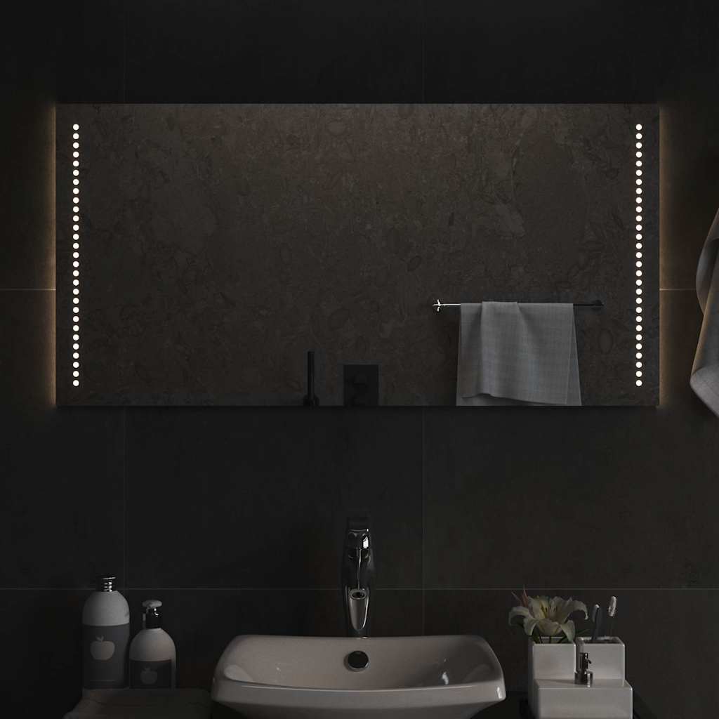 badevrelsesspejl med LED-lys 100x50 cm