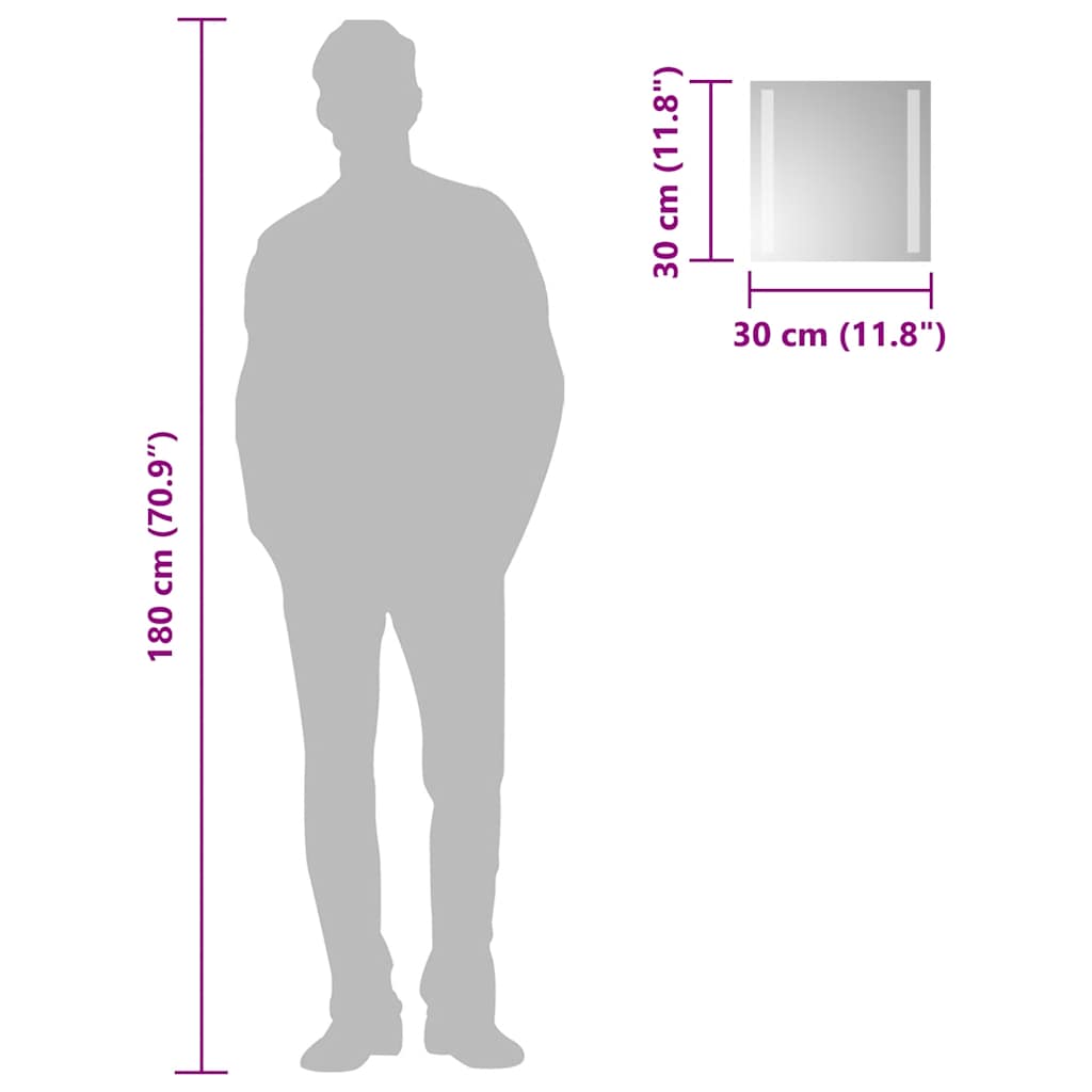 badeværelsesspejl med LED-lys 30x30 cm