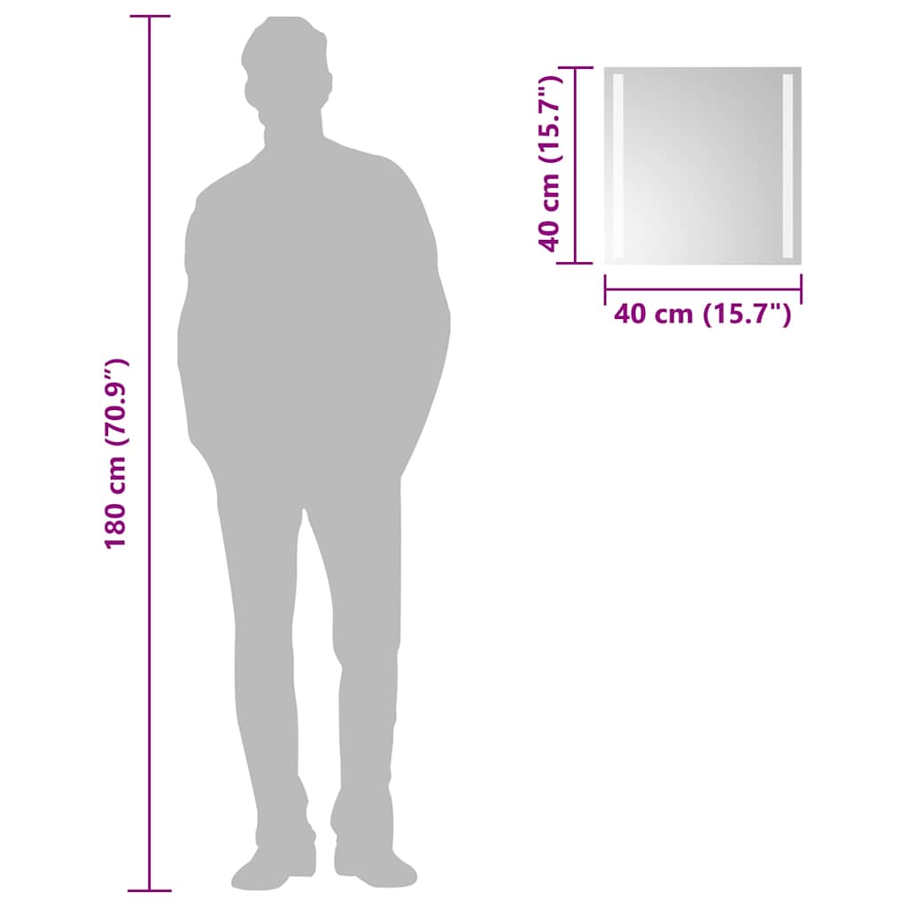 badeværelsesspejl med LED-lys 40x40 cm