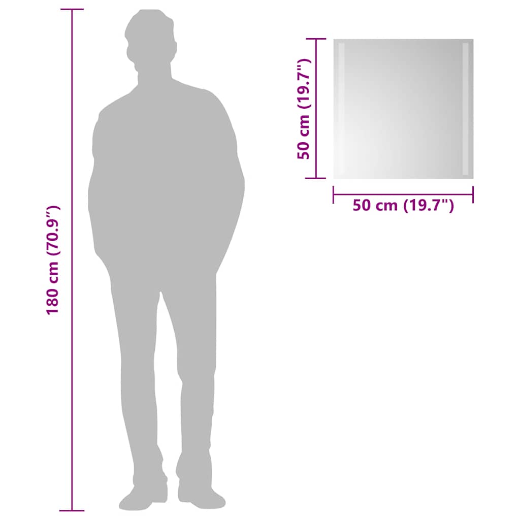 badeværelsesspejl med LED-lys 50x50 cm