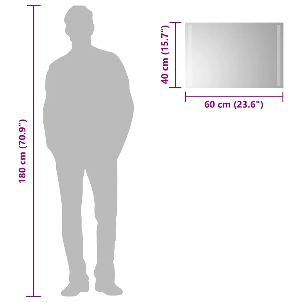 badeværelsesspejl med LED-lys 60x40 cm