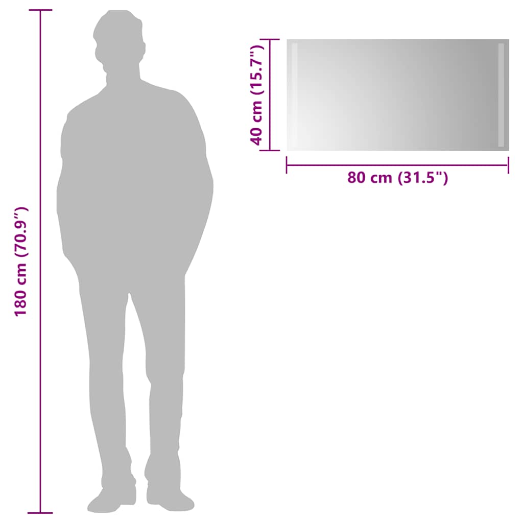 badeværelsesspejl med LED-lys 80x40 cm