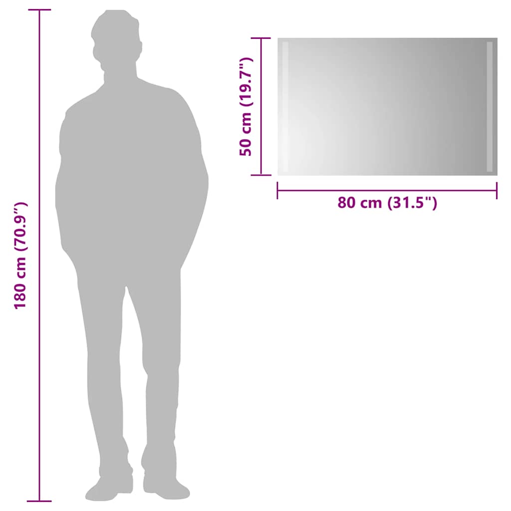 badeværelsesspejl med LED-lys 80x50 cm