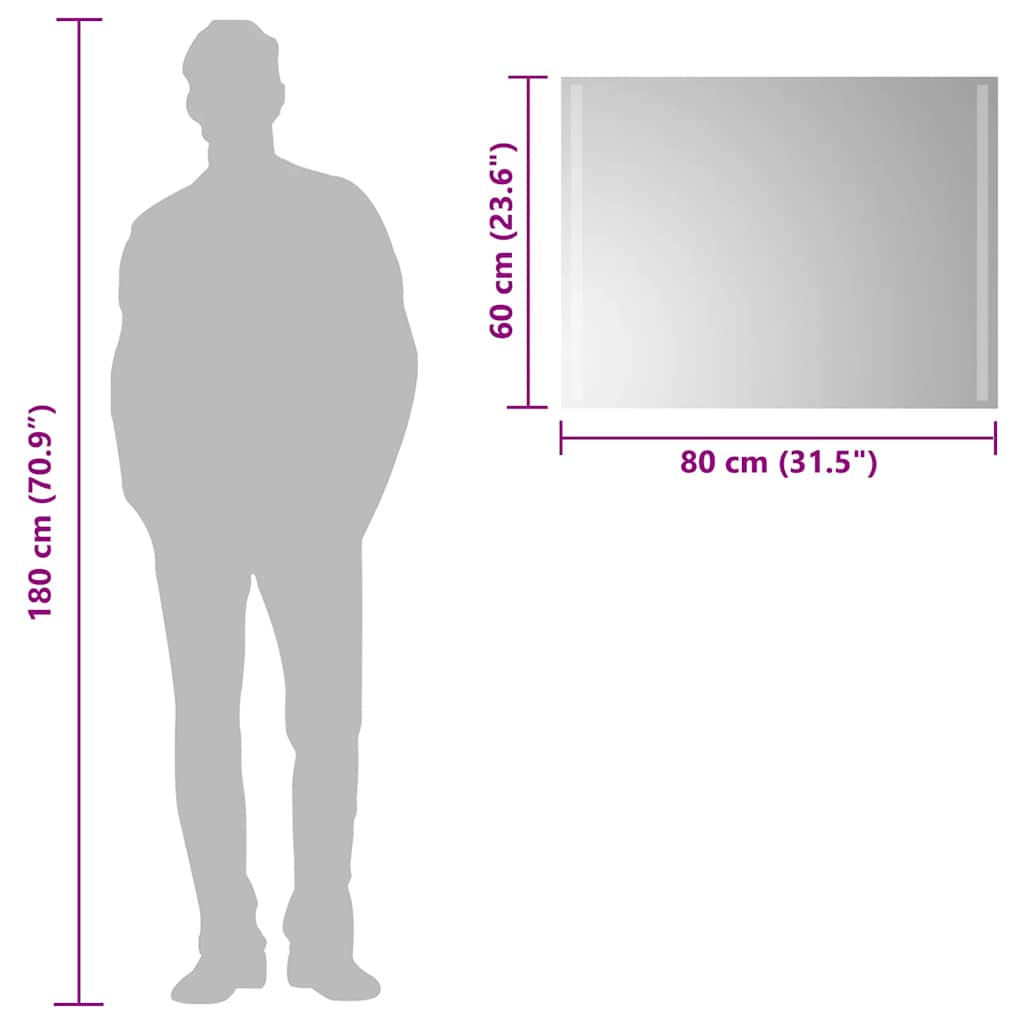 badeværelsesspejl med LED-lys 80x60 cm