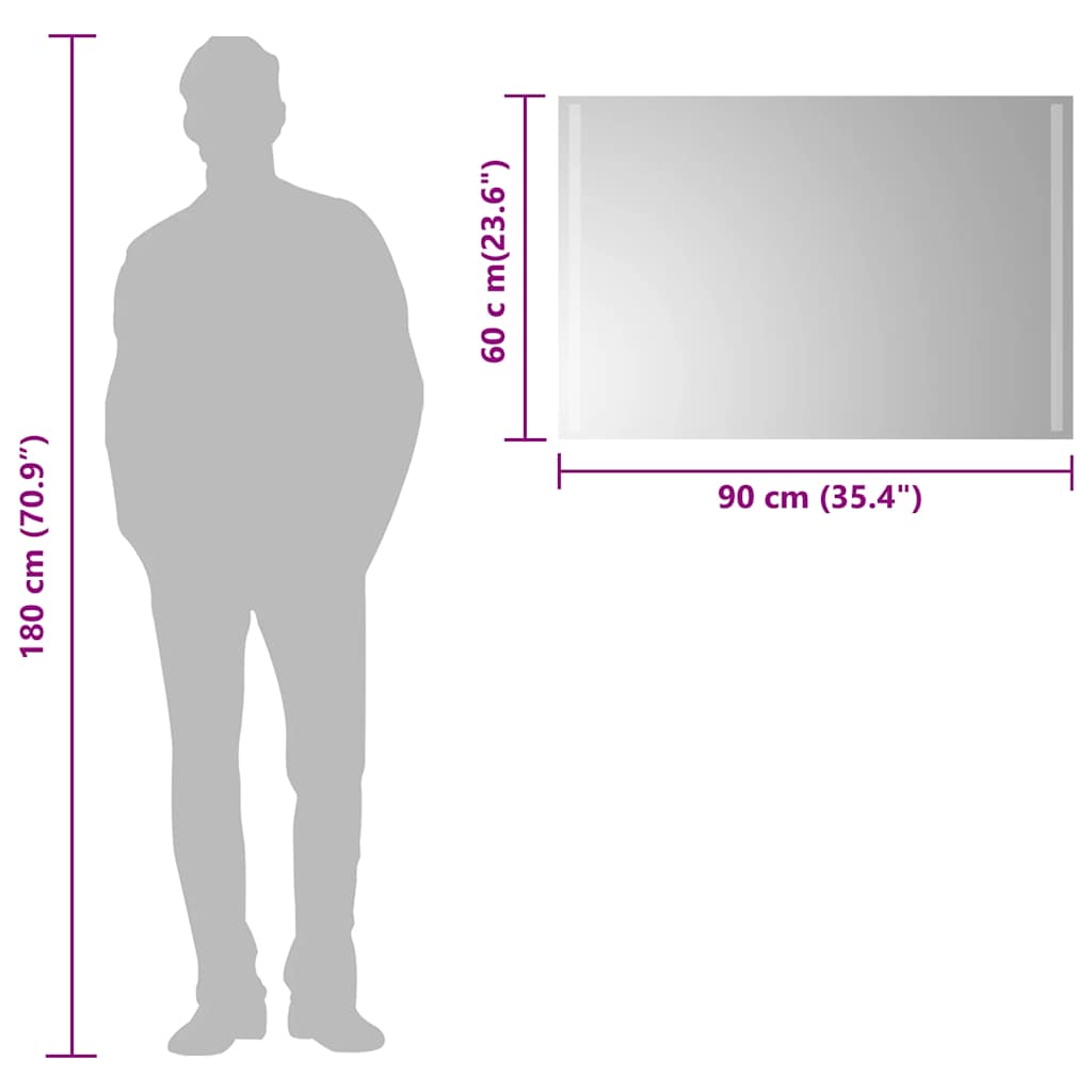 badeværelsesspejl med LED-lys 90x60 cm