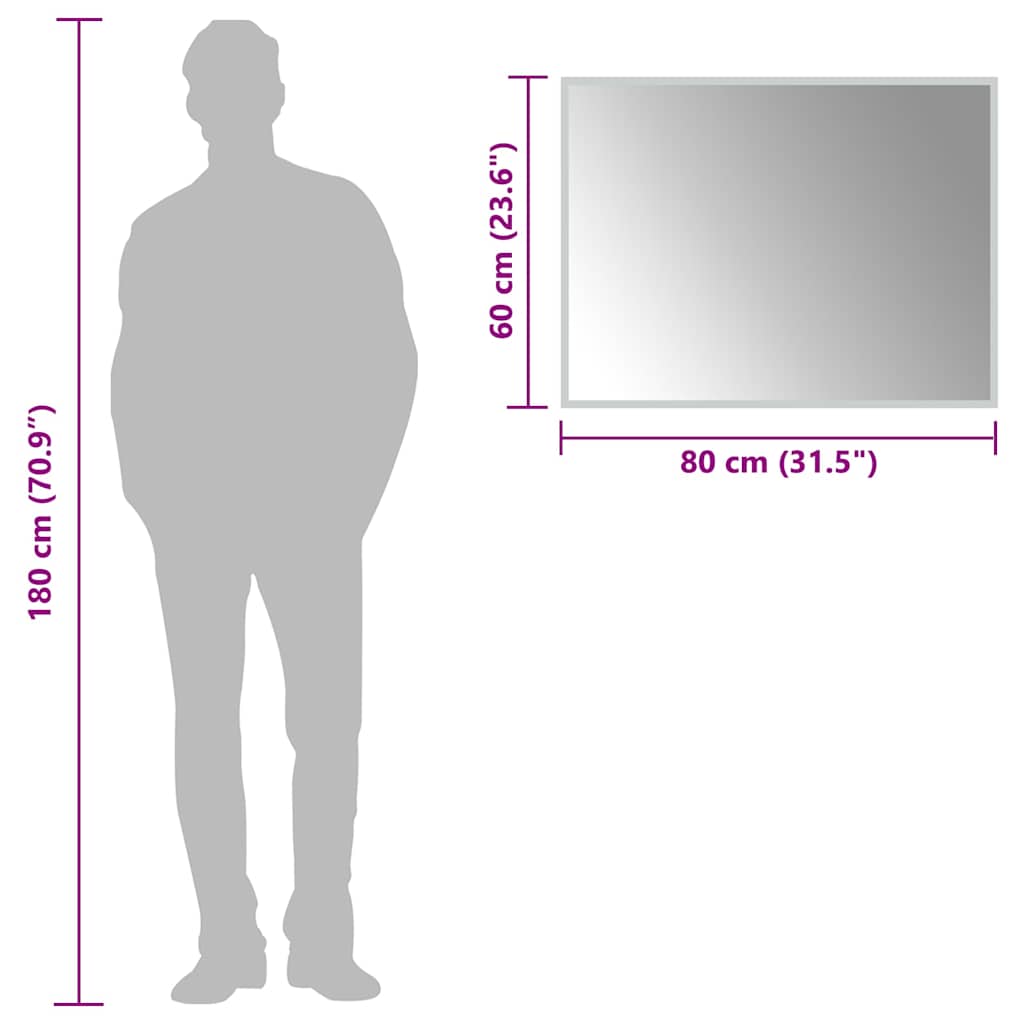 badeværelsesspejl med LED-lys 80x60 cm