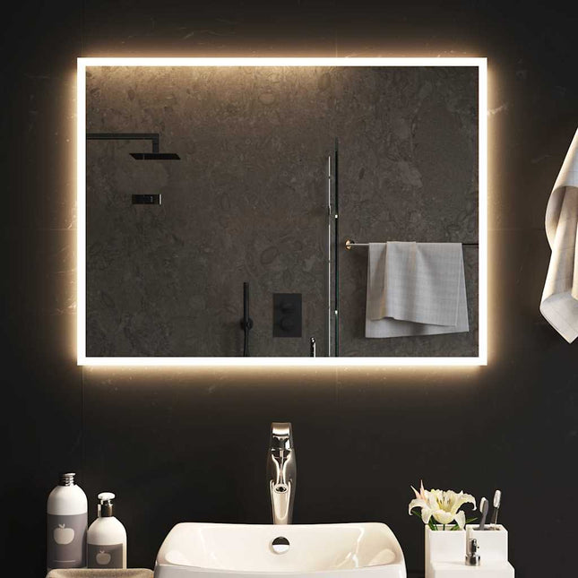 badeværelsesspejl med LED-lys 80x60 cm