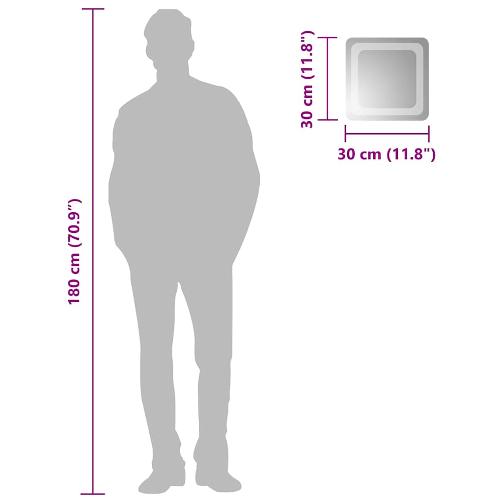 badeværelsesspejl med LED-lys 30x30 cm