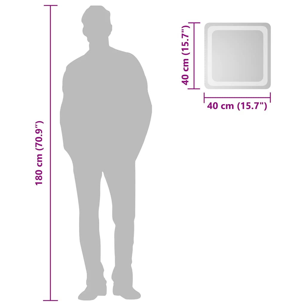 badeværelsesspejl med LED-lys 40x40 cm