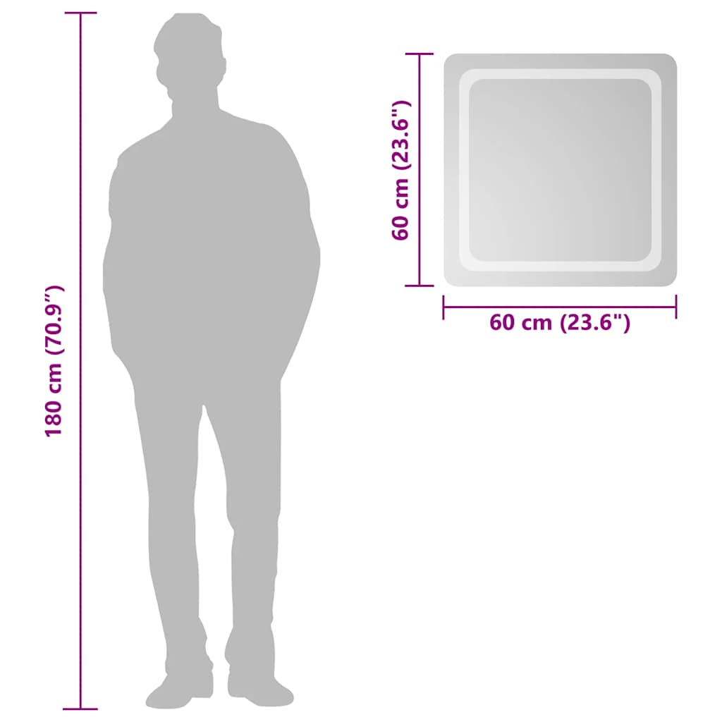 badeværelsesspejl med LED-lys 60x60 cm