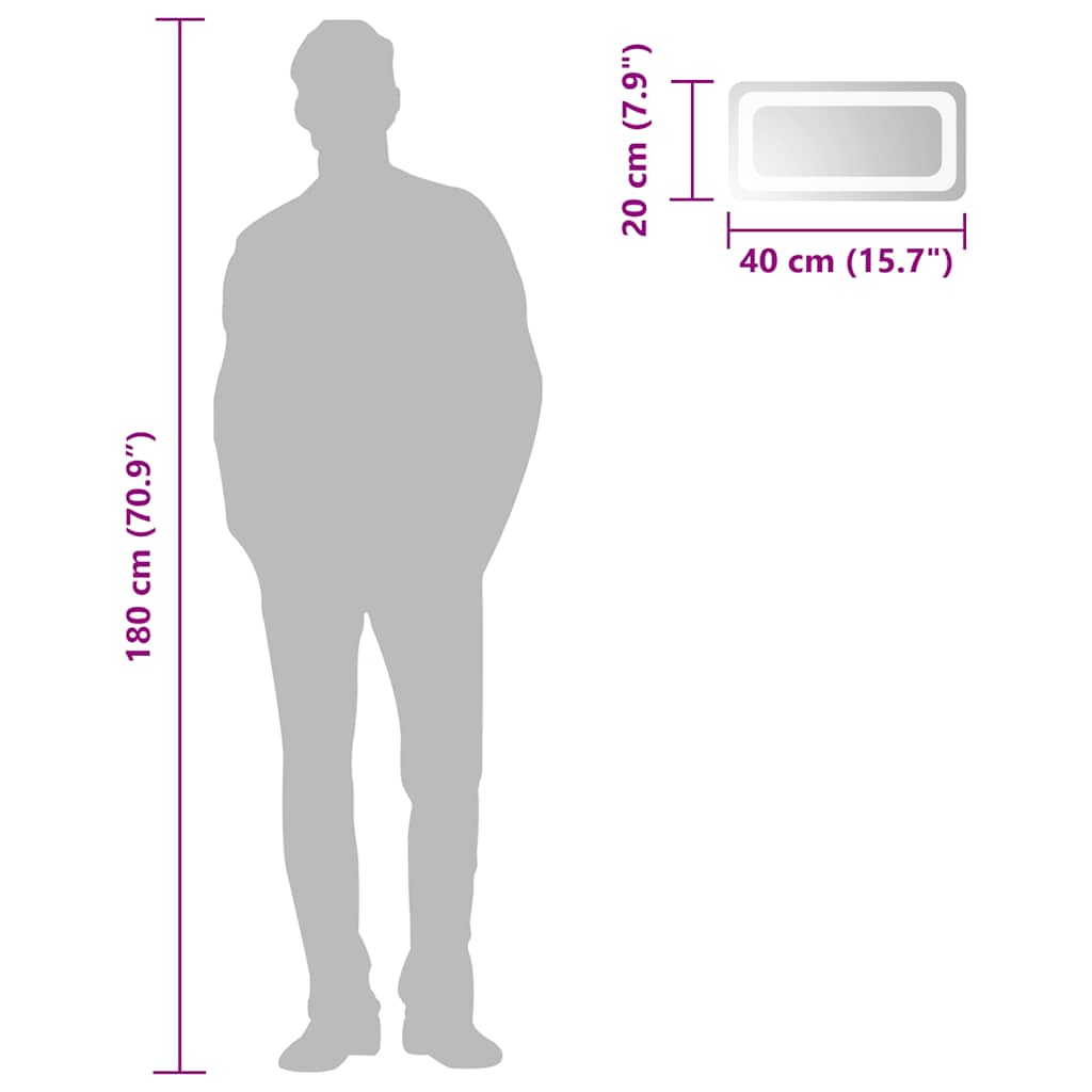 badeværelsesspejl med LED-lys 40x20 cm