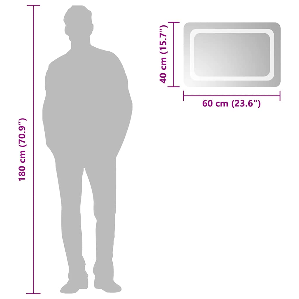 badeværelsesspejl med LED-lys 60x40 cm