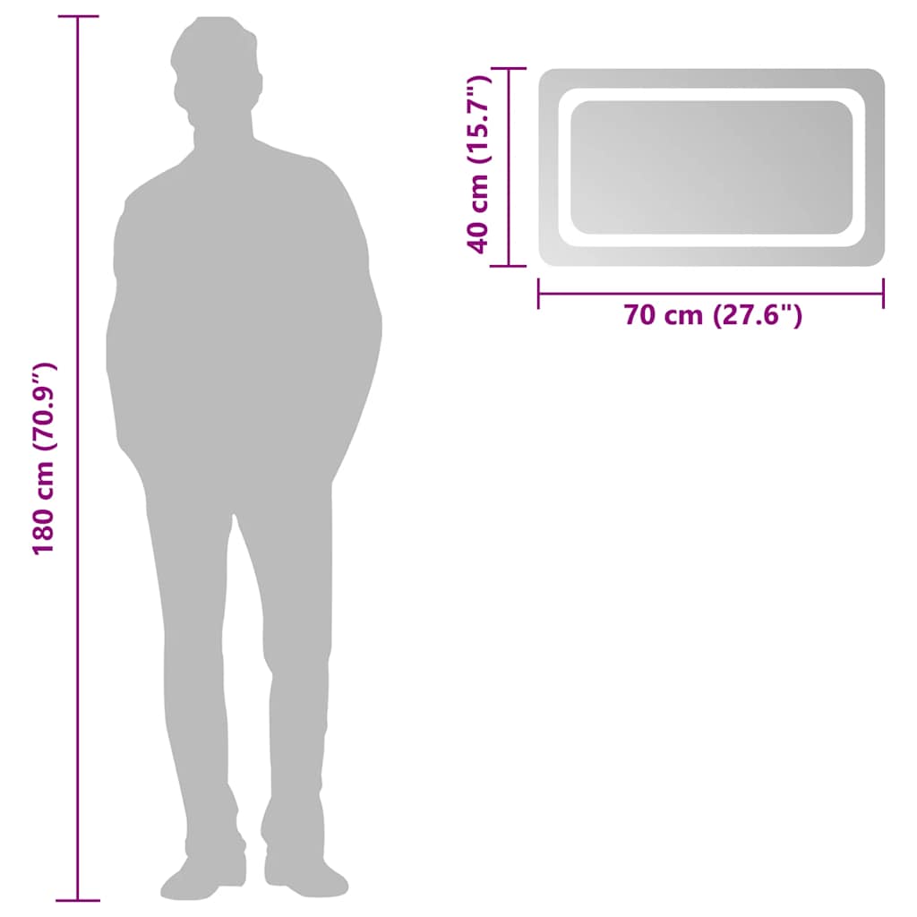 badeværelsesspejl med LED-lys 70x40 cm
