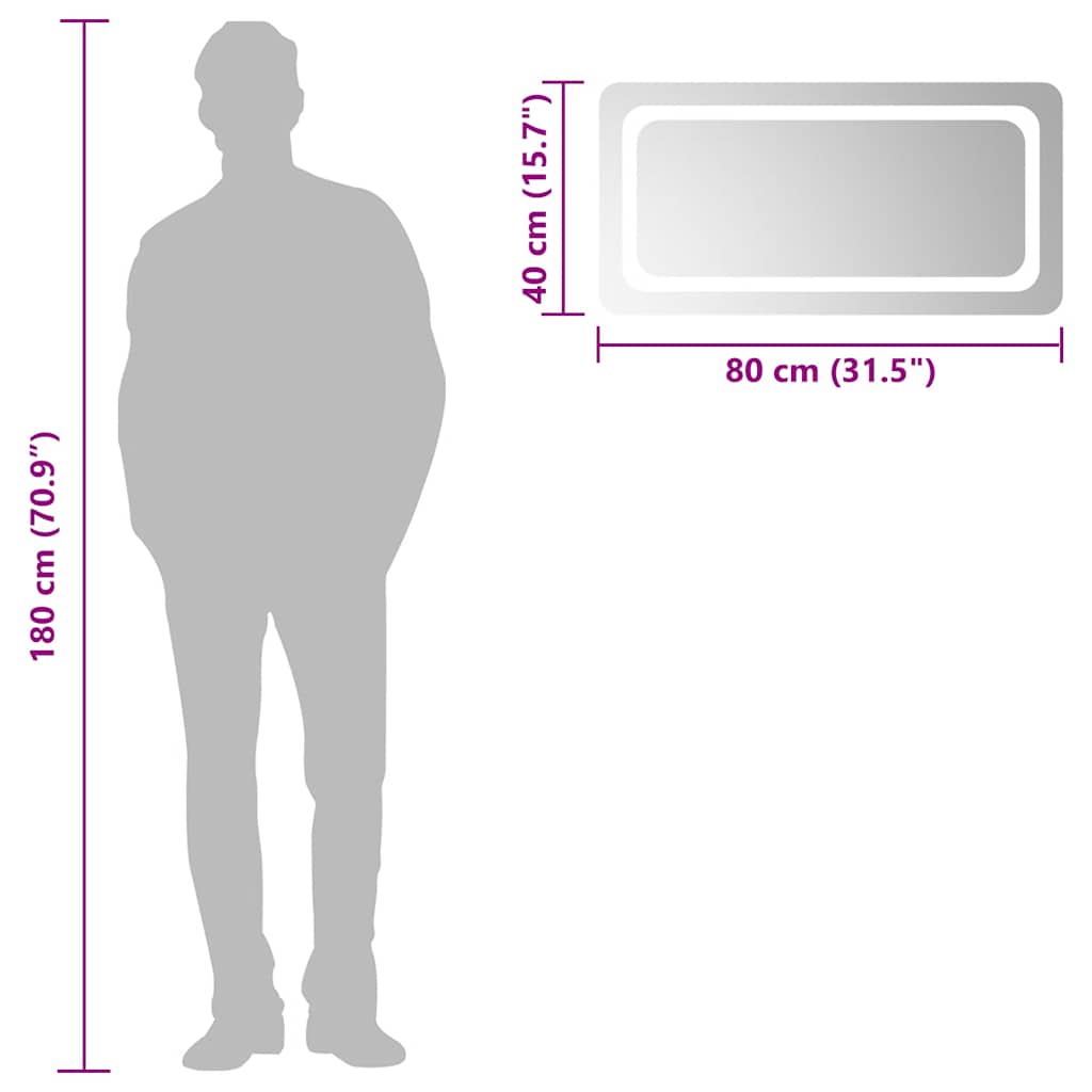 badeværelsesspejl med LED-lys 80x40 cm