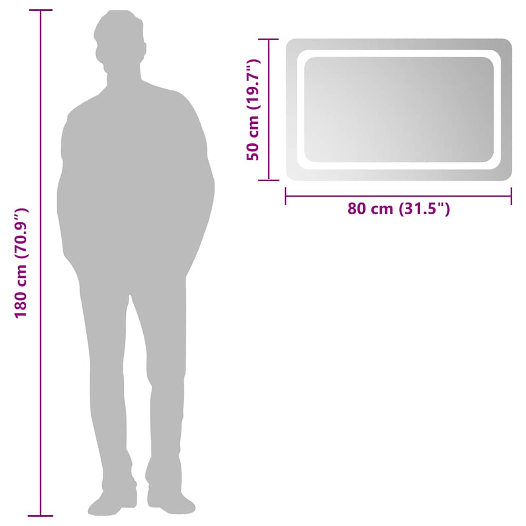 badeværelsesspejl med LED-lys 80x50 cm