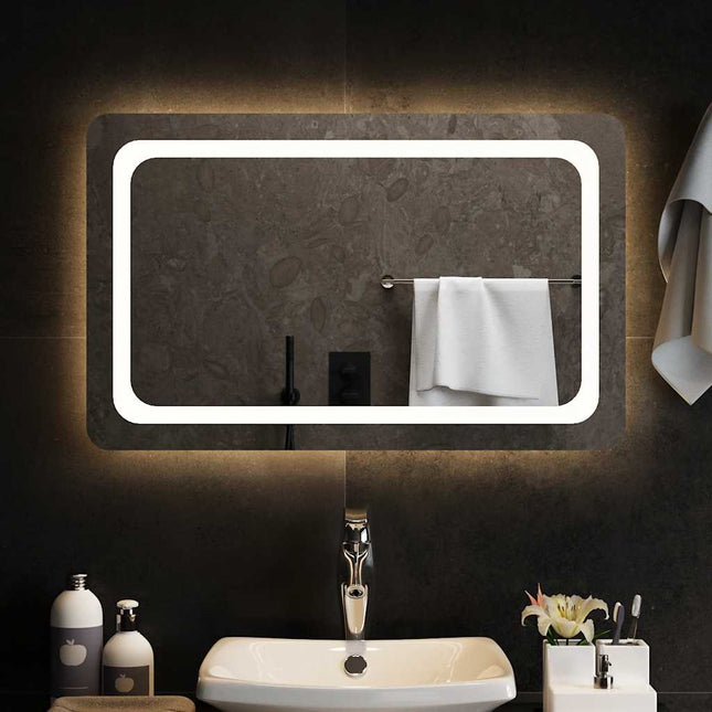 badeværelsesspejl med LED-lys 80x50 cm
