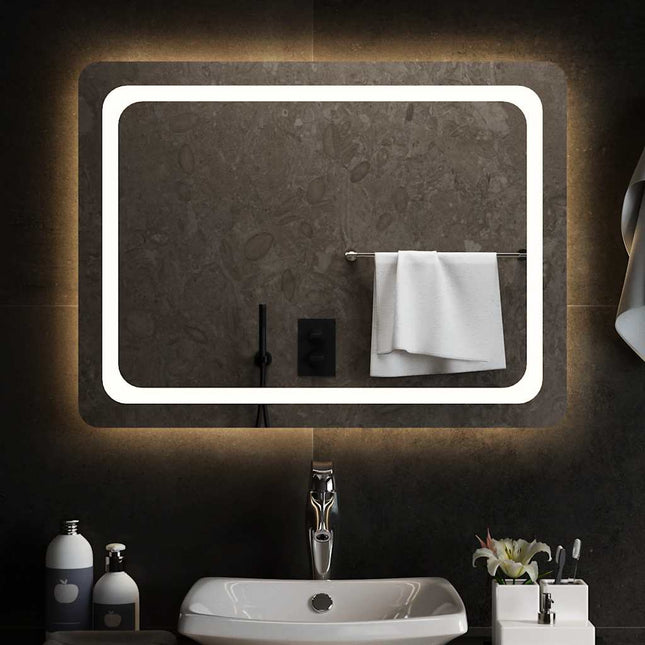 badeværelsesspejl med LED-lys 80x60 cm