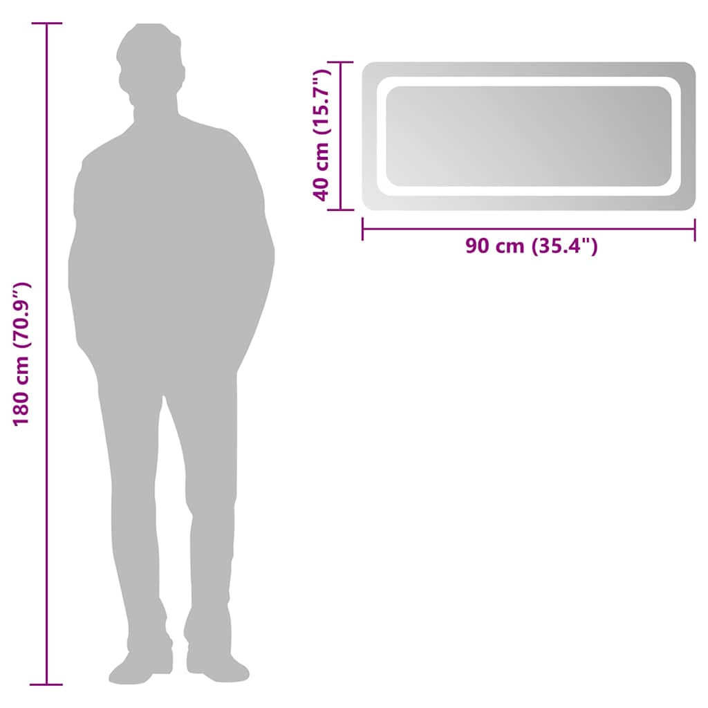 badeværelsesspejl med LED-lys 90x40 cm