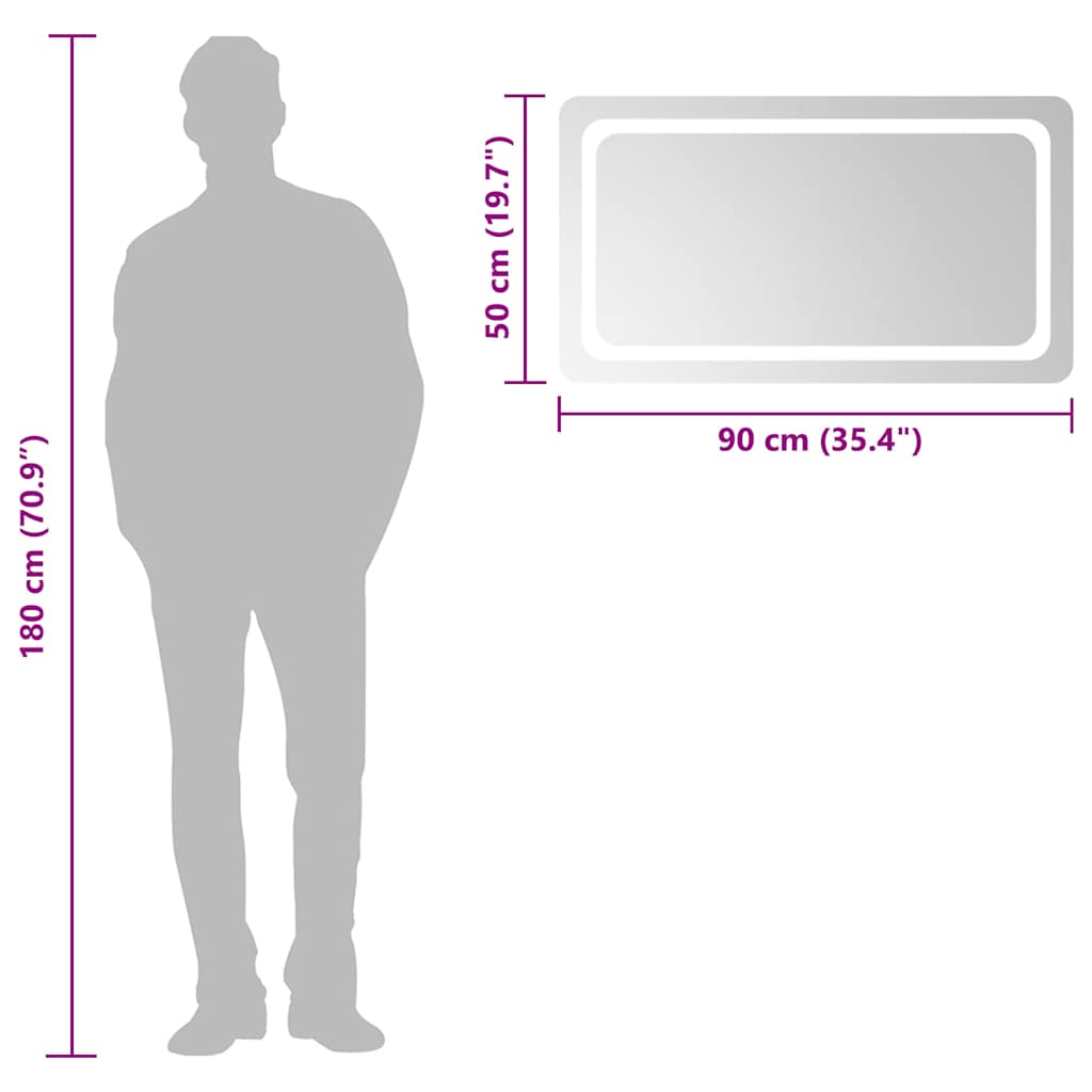 badeværelsesspejl med LED-lys 80x50 cm