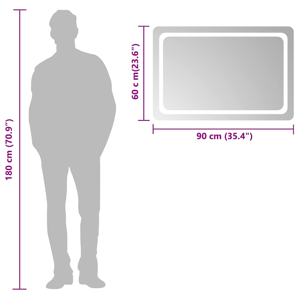badeværelsesspejl med LED-lys 90x60 cm