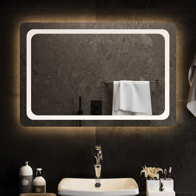 badeværelsesspejl med LED-lys 90x60 cm