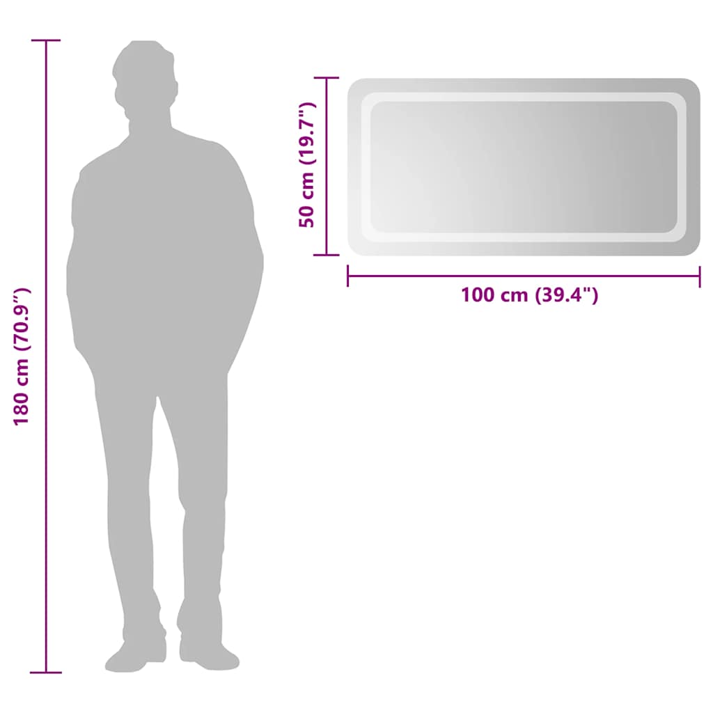 badeværelsesspejl med LED-lys 100x50 cm