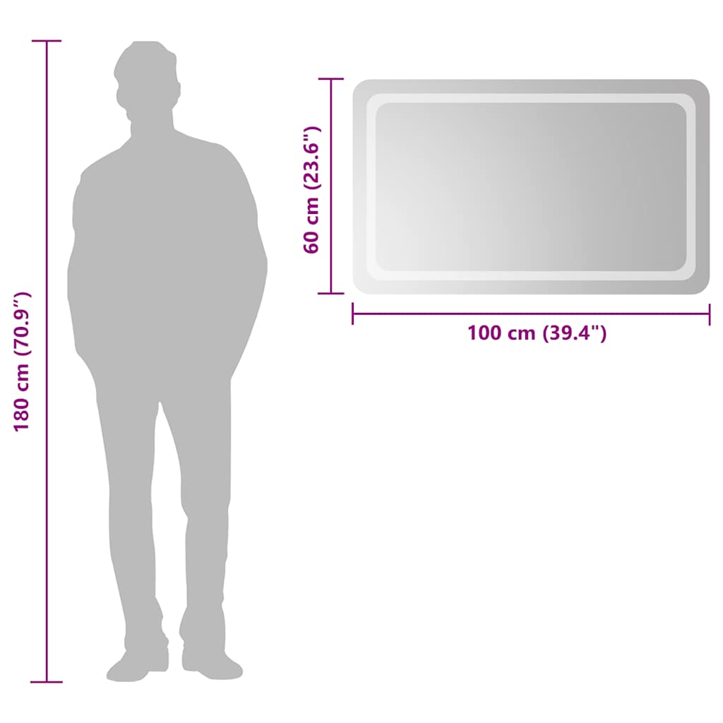 badeværelsesspejl med LED-lys 100x60 cm