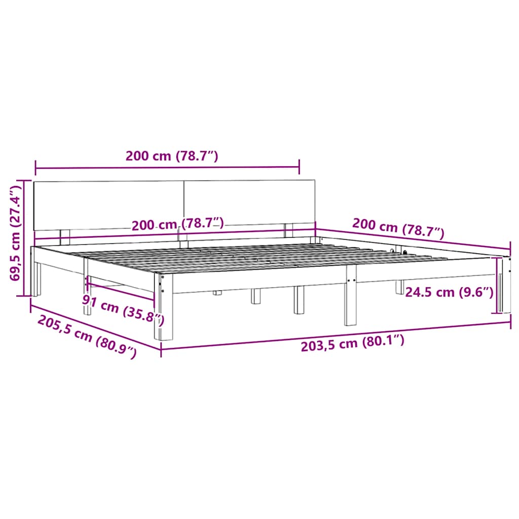 sengeramme 200x200 cm massivt fyrretræ hvid