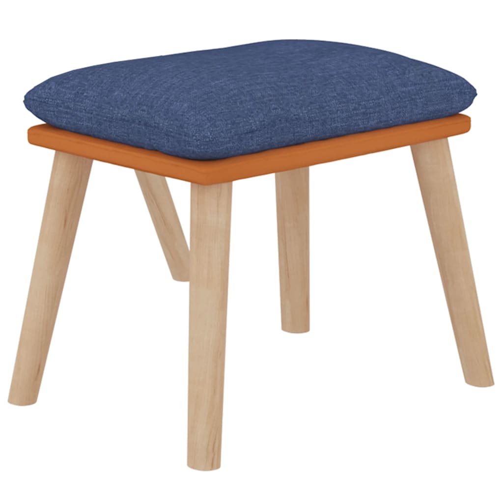 lænestol med fodskammel kunstlæder og stof blå