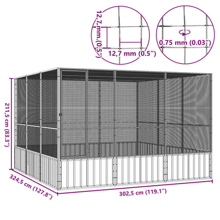 fuglebur 302,5x324,5x211,5 cm galvaniseret stål antracitgrå