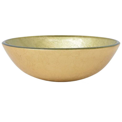 håndvask til badeværelse m. hane og bundventil hærdet glas guld