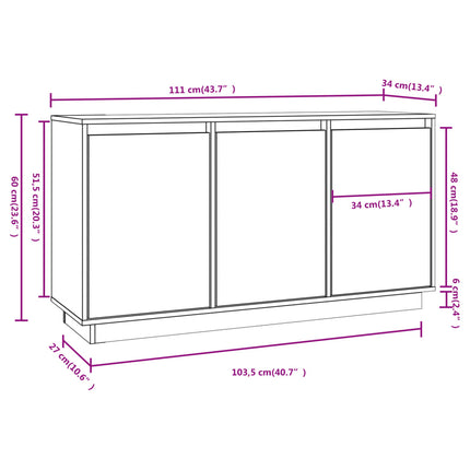 skænk 111x34x60 cm massivt fyrretræ hvid