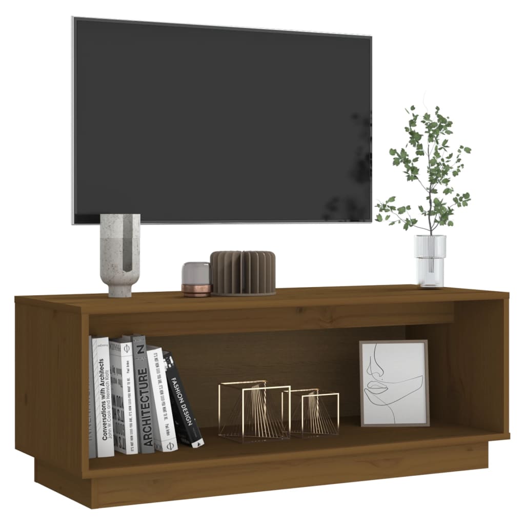 tv-bord 90x35x35 cm massivt fyrretræ gyldenbrun