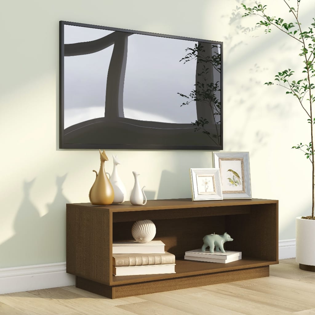 tv-bord 90x35x35 cm massivt fyrretræ gyldenbrun