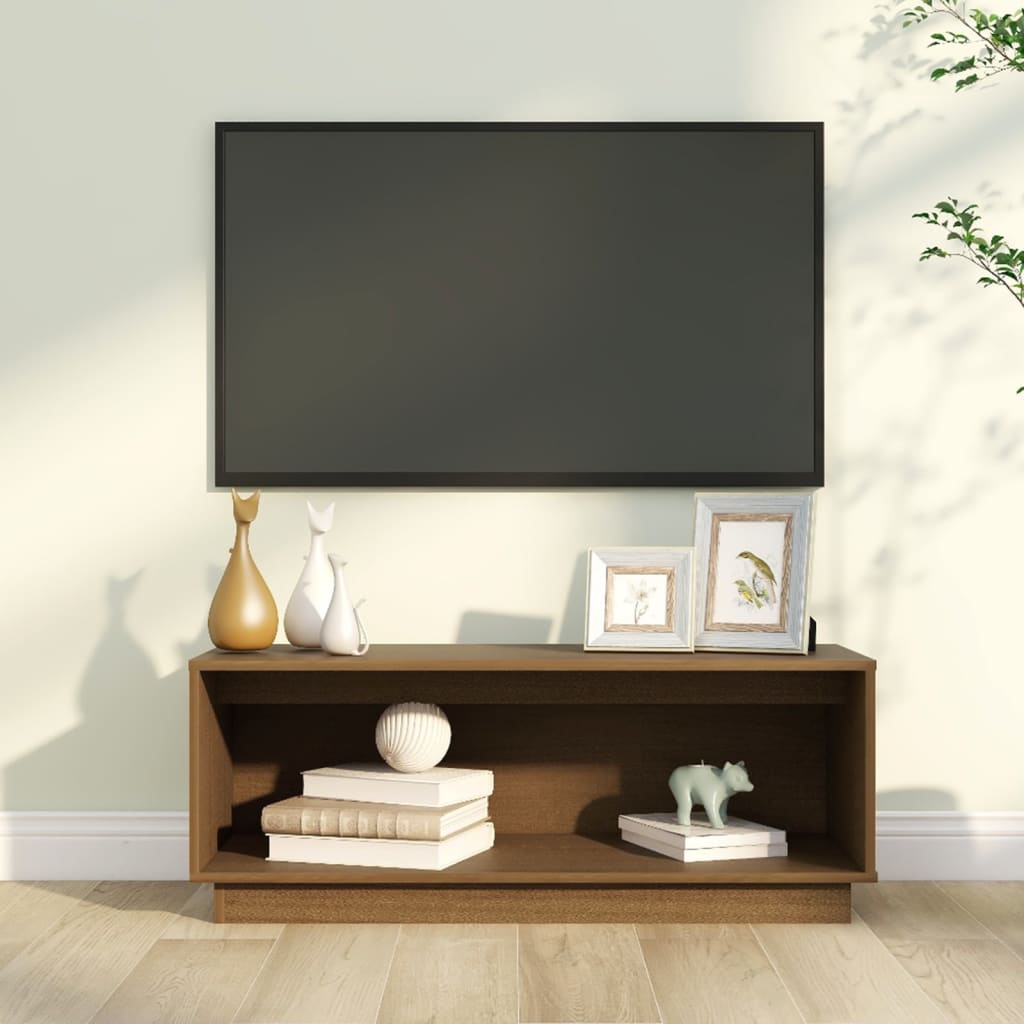 tv-bord 90x35x35 cm massivt fyrretræ gyldenbrun