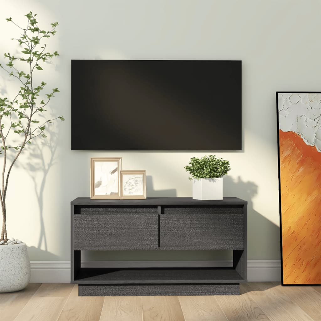 tv-bord 74x34x40 cm massivt fyrretræ grå