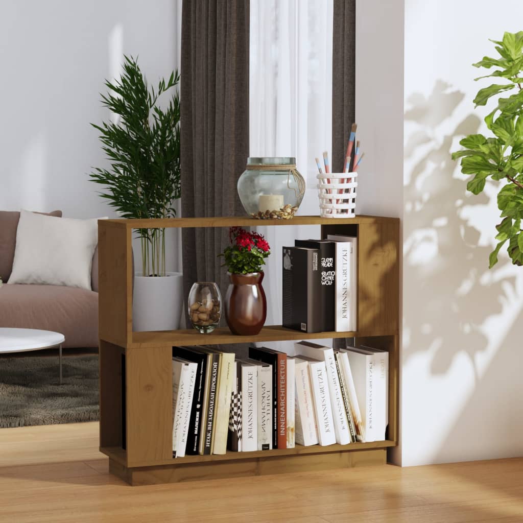 bogreol/rumdeler 80x25x70 cm massivt fyrretræ gyldenbrun billede