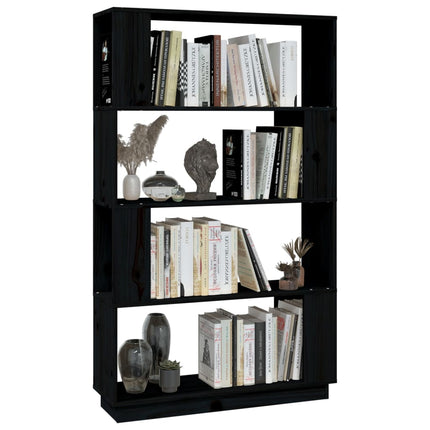 bogreol/rumdeler 80x25x132 cm massivt fyrretræ sort