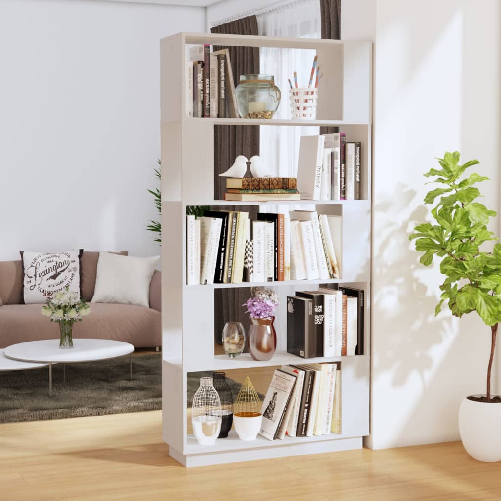 bogreol/rumdeler 80x25x163,5 cm massivt fyrretræ hvid billede