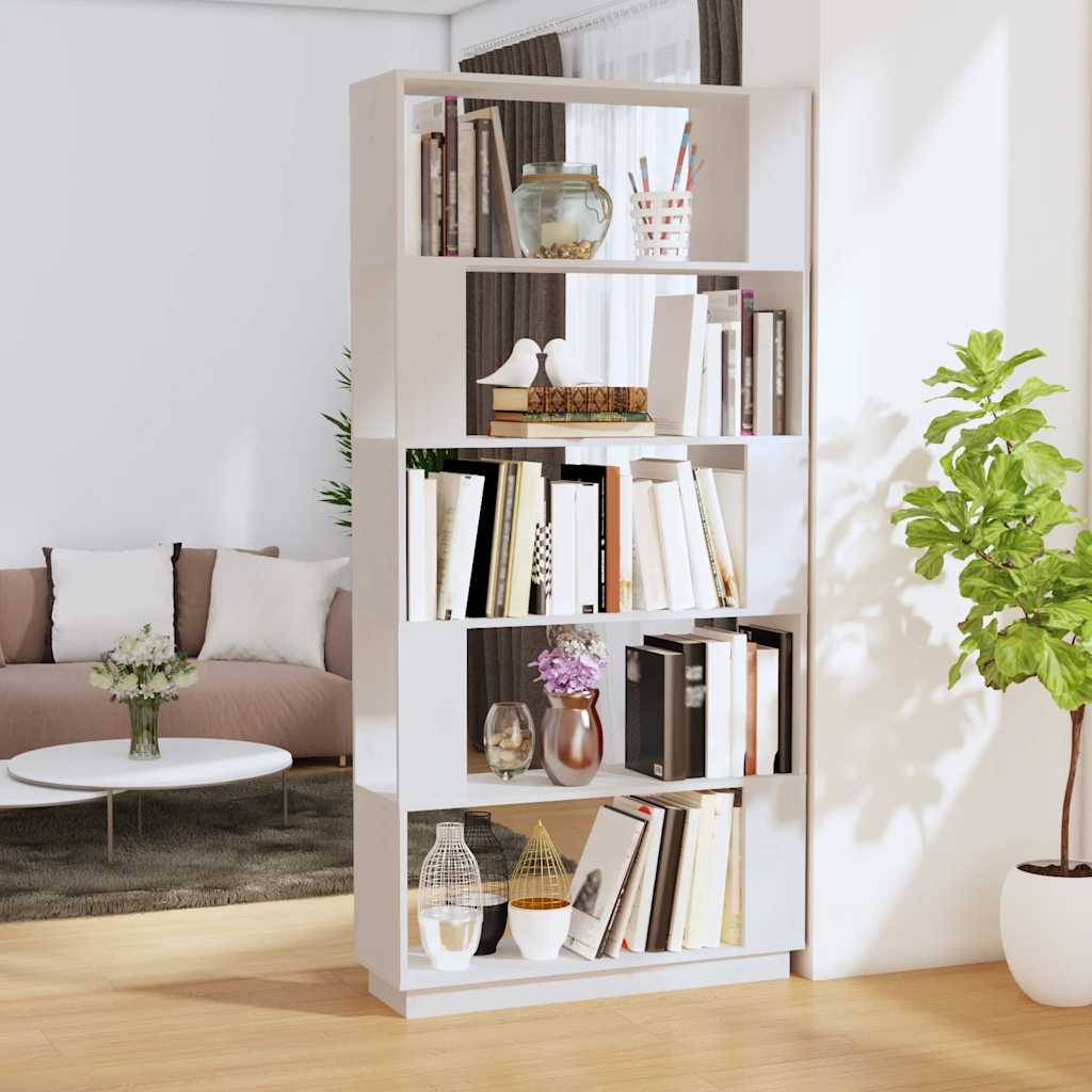 vidaXL bogreol/rumdeler 80x25x163,5 cm massivt fyrretræ hvid