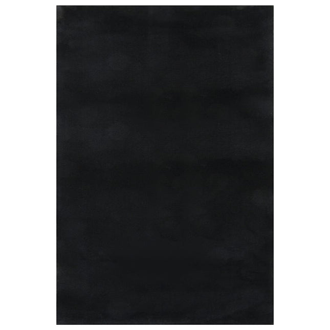 gulvtæppe 160x230 cm blødt plys skridsikkert og vaskbart sort
